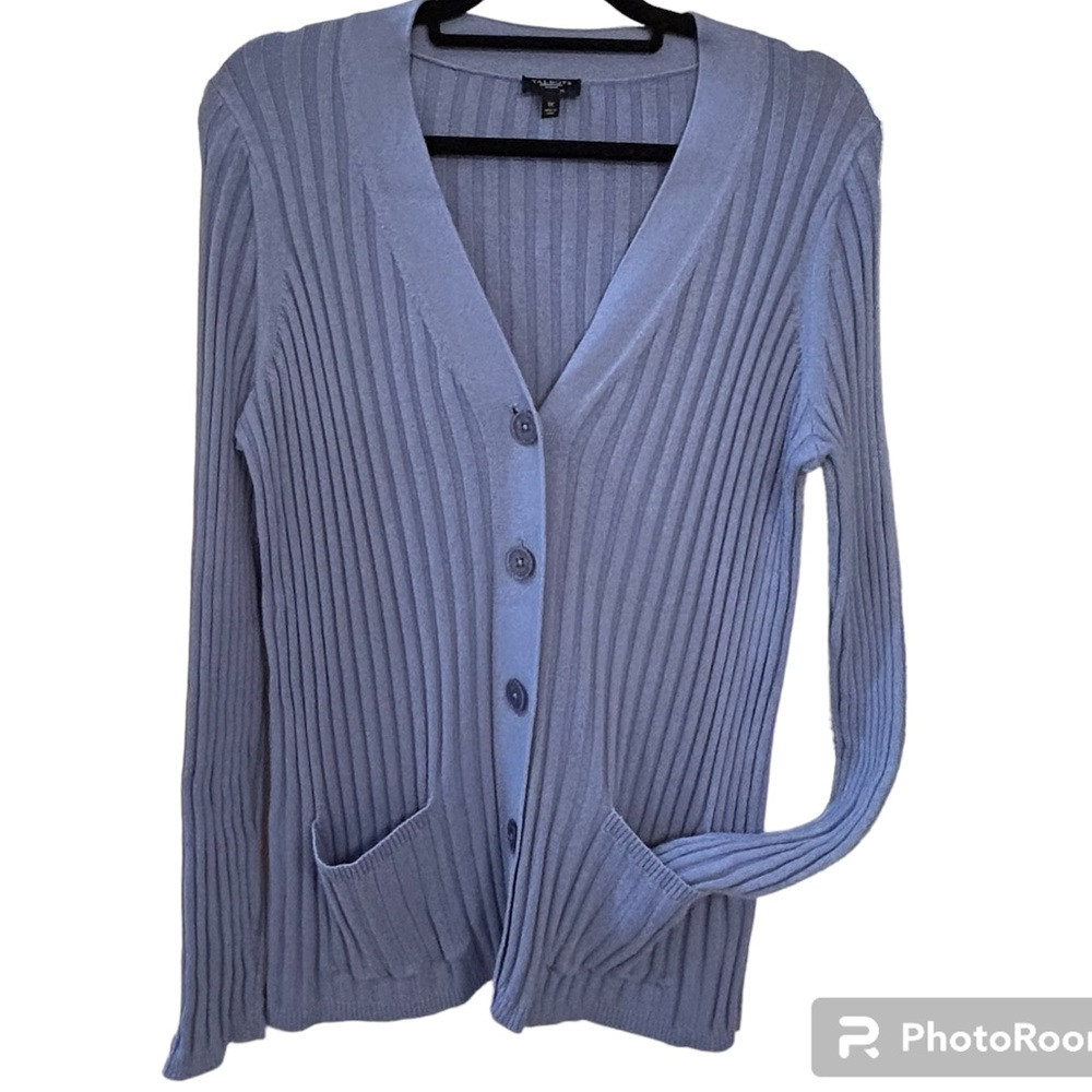 Talbots Periwinkle Blue Ribbed Cotton Cardigan Sweater Size 1X